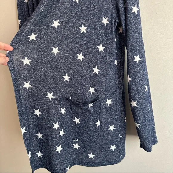 Lucky Brand Star Print Cardigan with Hood, Blue and White, Women’s Size L - Picture 3 of 11